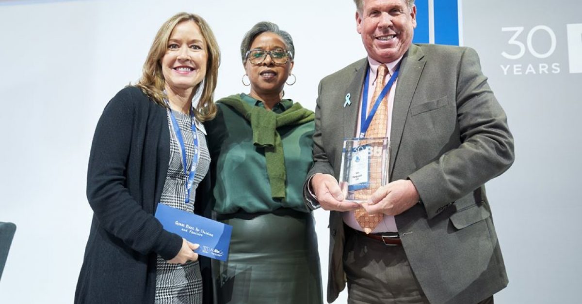 Left to Right: Grace Place Chief Program Officer Diane Ponton, Barbara Bush Foundation President and CEO British A. Robinson, and Grace Place Chief Executive Officer Tim Ferguson. PHOTO Courtesy of Barbara Bush Foundation for Family Literacy