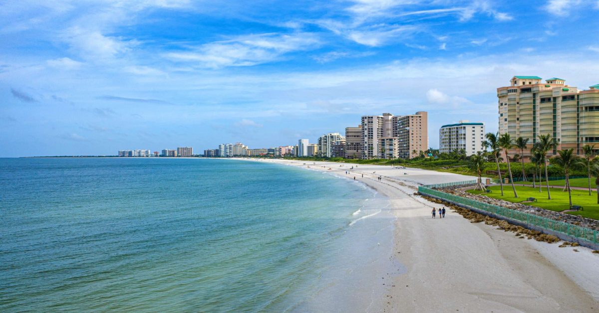 Aerial view of Marco Island beach at Gulf of Mexico. Marco Island beach in Florida