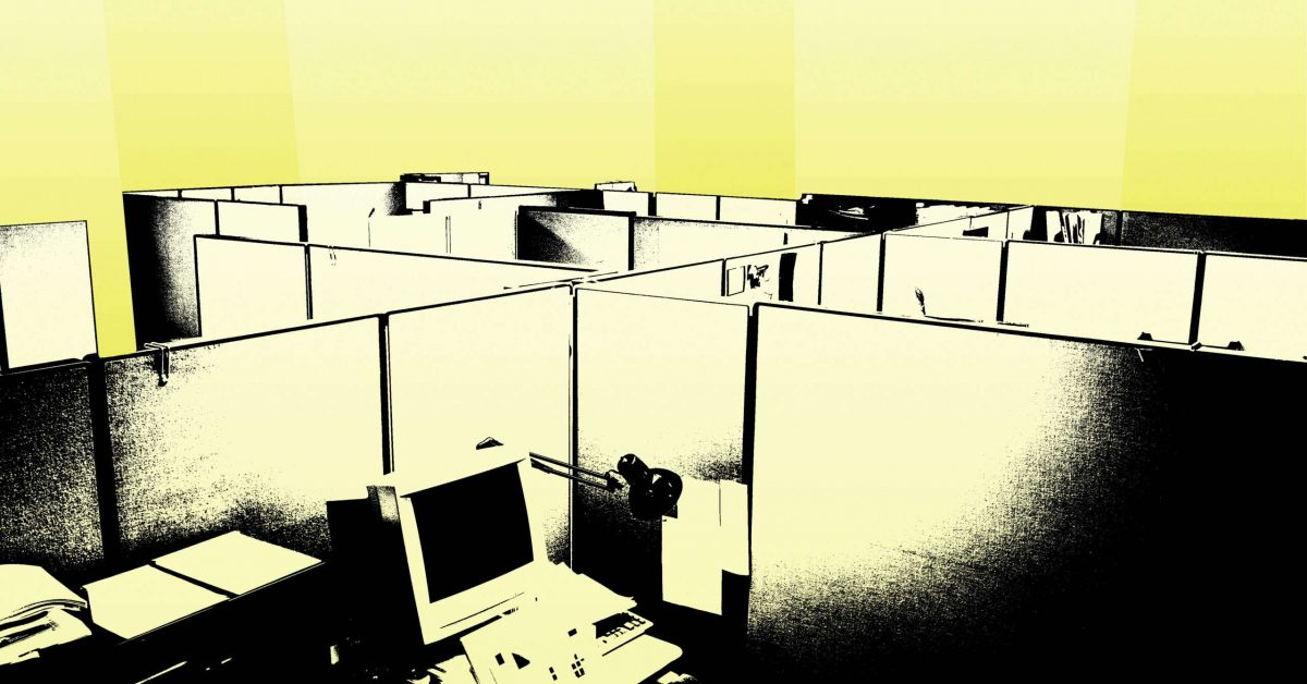 Office cubicles, elevated view